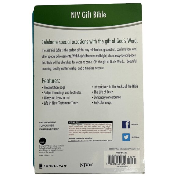 NIV, Gift Edition Holy Bible (Turquoise, Italian Duo-Tone) - Picture 5 of 10